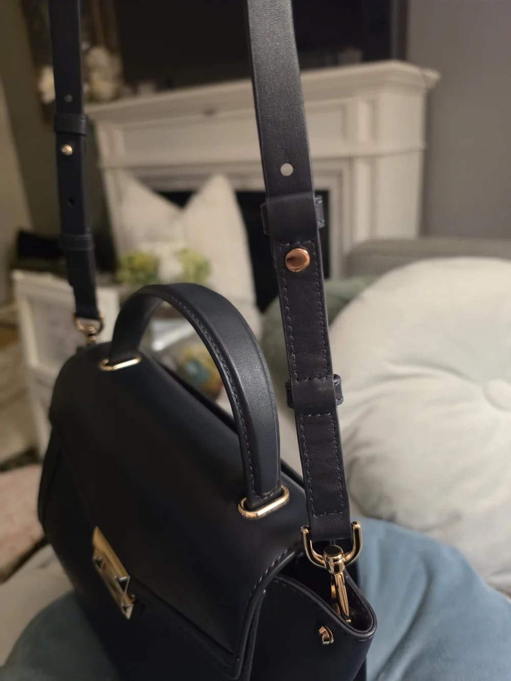MK Org Price $298-Classic Black Real Leather Shoulder Bag with Gold Hardware